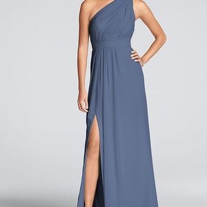 Long One Shoulder Crinkle Chiffon Dress